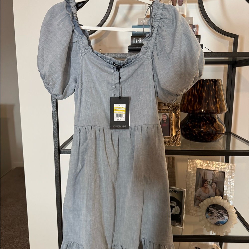 Who What Wear Gray Dress with Puff Sleeves